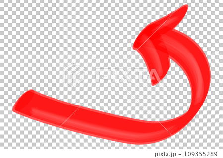 太いマジックで描いたような曲線矢印（赤） 109355289