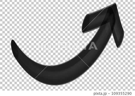太いマジックで描いたような曲線矢印（黒） 109355290