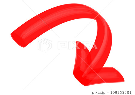 太いマジックで描いたような曲線矢印(赤) 太いマジックで描いたような曲線矢印(赤) 109355301