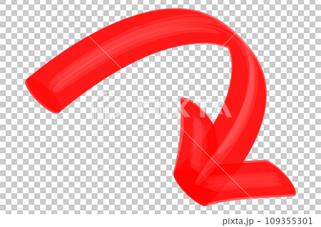 太いマジックで描いたような曲線矢印(赤) 太いマジックで描いたような曲線矢印(赤) 109355301