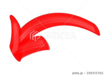 太いマジックで描いたような曲線矢印（赤） 109355302