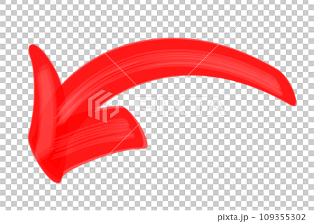 太いマジックで描いたような曲線矢印（赤） 109355302