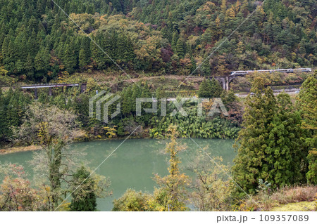 【高山本線】晩秋の飛越区間を走行する特急ひだ14号 109357089