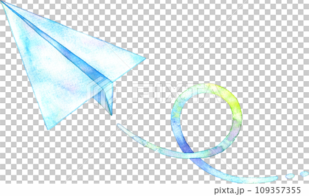 円を描いて飛ぶ紙飛行機の水彩イラスト 109357355