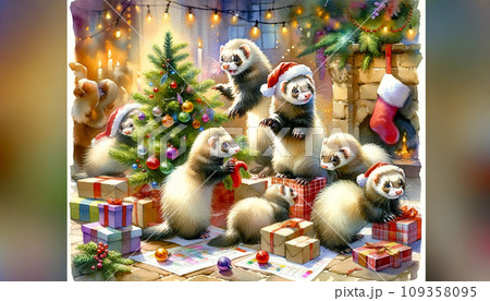 フェレットたちのメリークリスマス フェレットたちのメリークリスマス 109358095