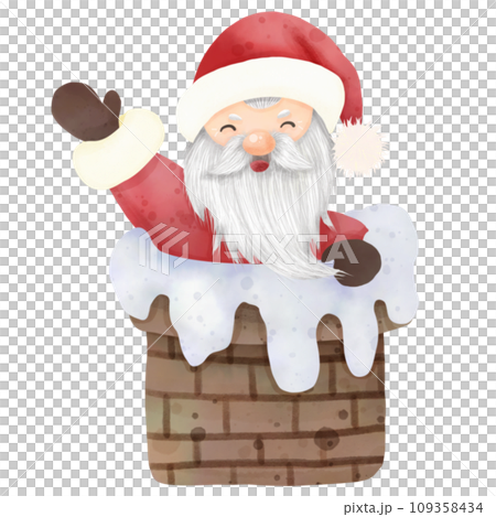 Watercolor painting of Santa in the chimney at Christmas Watercolor painting of Santa in the chimney at Christmas 109358434