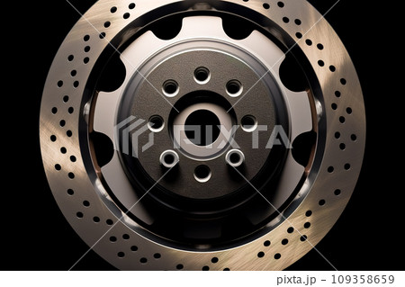 Car brake disc on black background. Close-up. Generative AI. 109358659