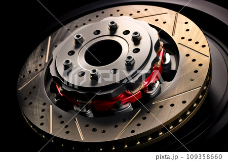 Car brake disc on black background. Close-up. Generative AI. 109358660
