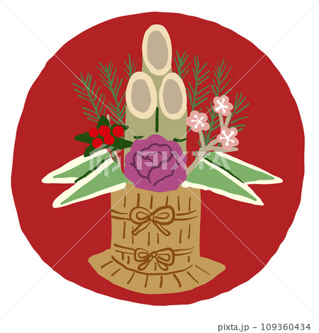 赤い花が真ん中にある門松 109360434