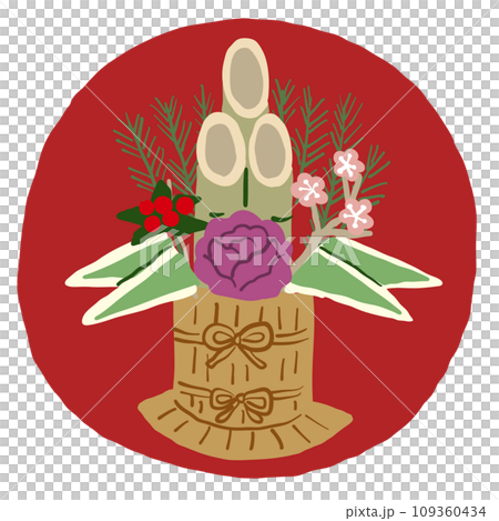 赤い花が真ん中にある門松 109360434