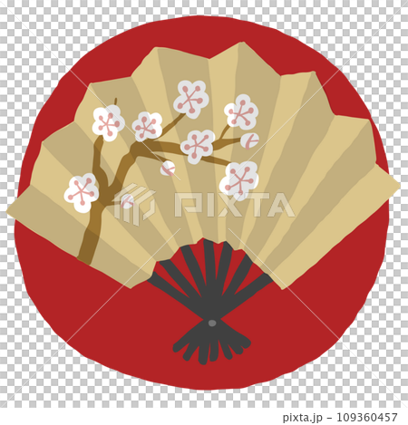 A fan with plum blossoms painted on it A fan with plum blossoms painted on it 109360457