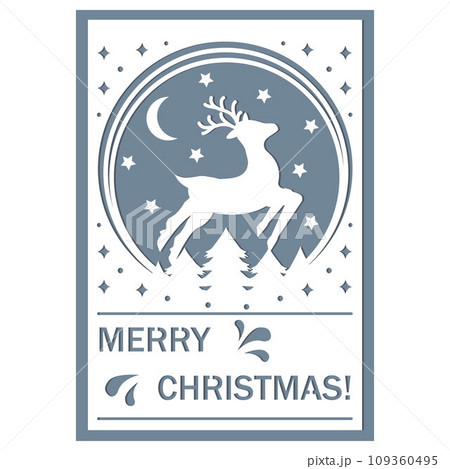 Multi-layered Christmas Card with Christmas Deer and Christmas Tree, file cutting 109360495