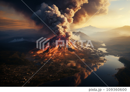 aerial view of a massive volcanic eruption 109360600