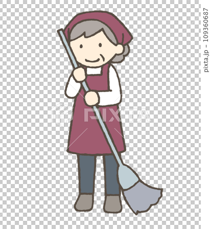 掃き掃除をする女性のイラスト 掃き掃除をする女性のイラスト 109360687