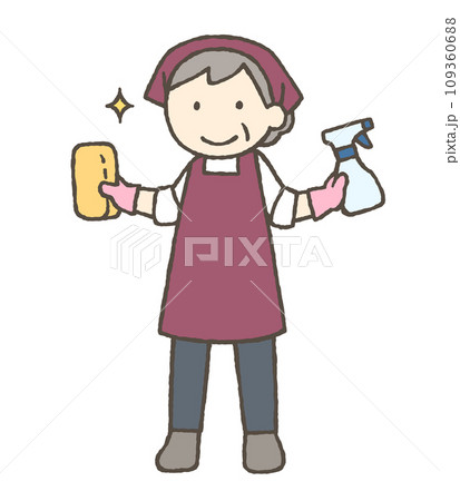洗剤とスポンジを持つ女性のイラスト 109360688