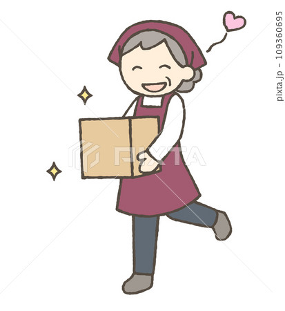 段ボール箱を持ち嬉しそうな女性のイラスト 109360695