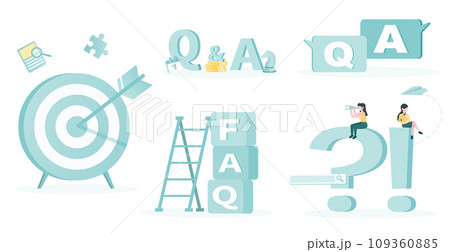 Collection set of FAQ, QA. Frequently asked questions, question, answer, survey, problem solving, searching, goal setting  and move towards success. Flat vector design illustration. 109360885