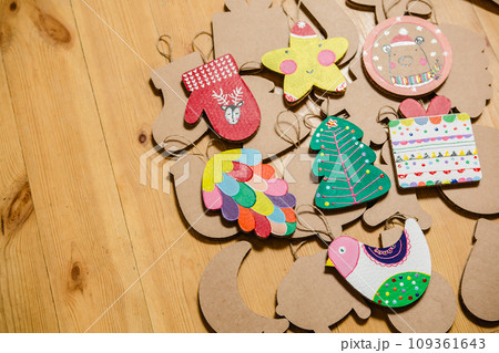 Cardboard toys for the Christmas tree or garland. New year decorations. 109361643
