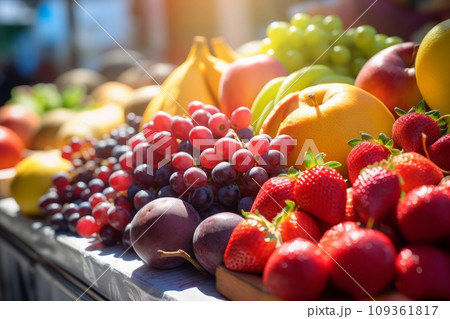 Seasonal fresh fruits at a street outdoor market Seasonal fresh fruits at a street outdoor market 109361817