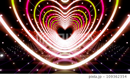 ハート ネオン ライン ラブ トンネル 光る 蛍光灯 ステージ CG背景 3Dイラスト 109362354