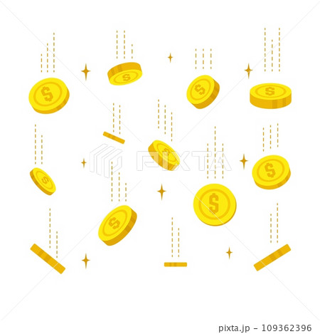 Money coins falling. Golden coin fall, financial profit rain. Simple banking banner, abstract rich or lottery win neoteric vector concept 109362396
