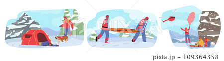 Dedicated Mountain Rescuers, Equipped With Gear And Expertise, Navigate Treacherous Terrain To Save Lives 109364358