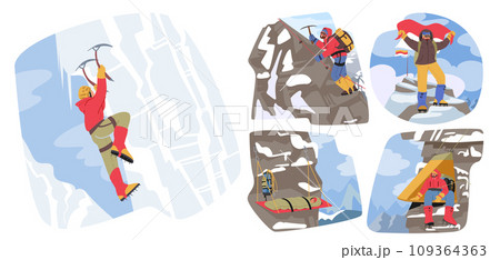 Determined Mountain Climbers Ascend Rocky Peaks, Conquering Challenges With Unwavering Spirit 109364363