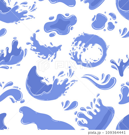 Seamless Pattern Featuring Water Splashes, Blobs, Splatters And Drops In A Dynamic And Refreshing Design 109364441