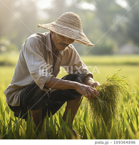 man harvesting rice in asiaのイラスト素材 [109364896] - PIXTA