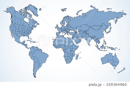 World map. Continents with the contours of the countries. Vector drawing World map. Continents with the contours of the countries. Vector drawing 109364960
