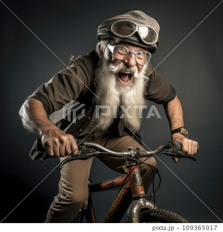 lifestyle photo humor an old elderly rider on bicycle lifestyle photo humor an old elderly rider on bicycle 109365017