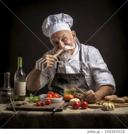 lifestyle photo humor an elderly old chef 109365028