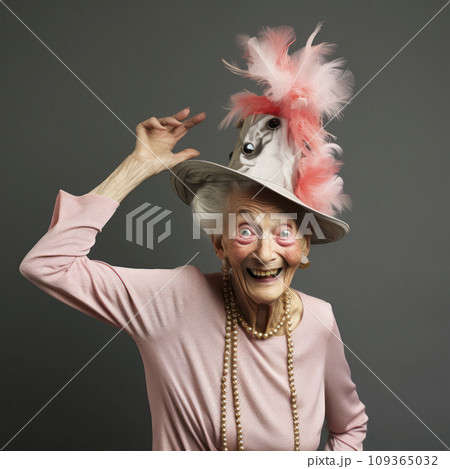 lifestyle photo humor an elderly old dancer with funny hat 109365032