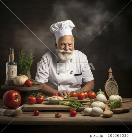 lifestyle photo humor an elderly old chef 109365036