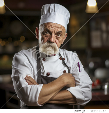 lifestyle photo humor an old elderly restaurant chef 109365037