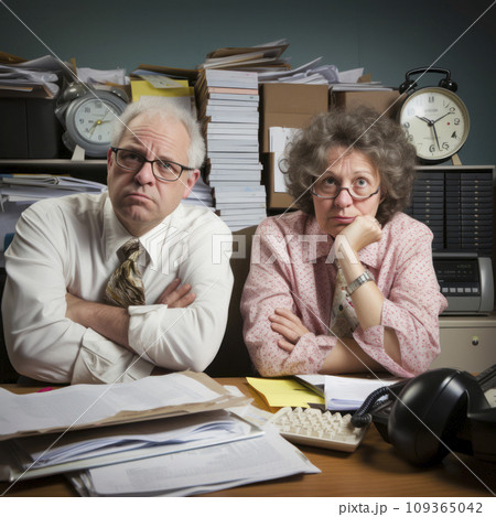 lifestyle photo humor of elderly old office workers bored lifestyle photo humor of elderly old office workers bored 109365042