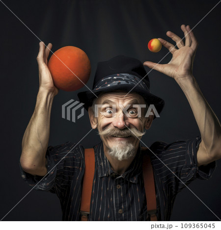lifestyle photo humor an elderly old juggler with funny expression 109365045