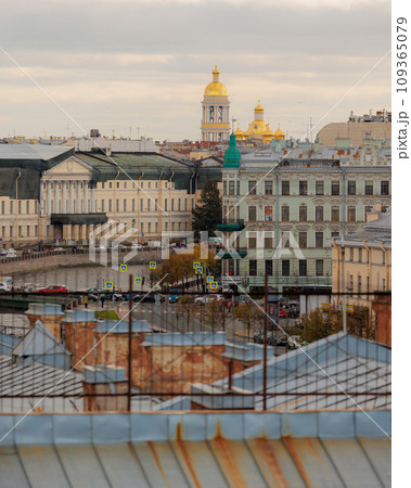 urban landscape, view of embankments and roofs of large metropolis. 109365079