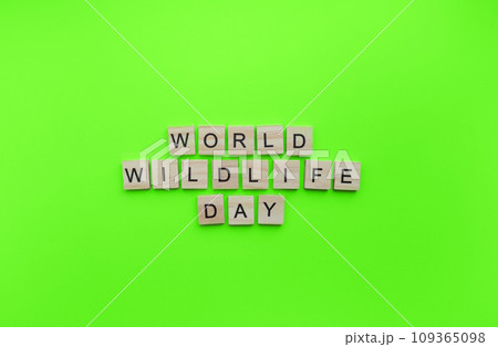On March 3, World Wildlife Day, a minimalistic banner with an inscription in wooden letters On March 3, World Wildlife Day, a minimalistic banner with an inscription in wooden letters 109365098