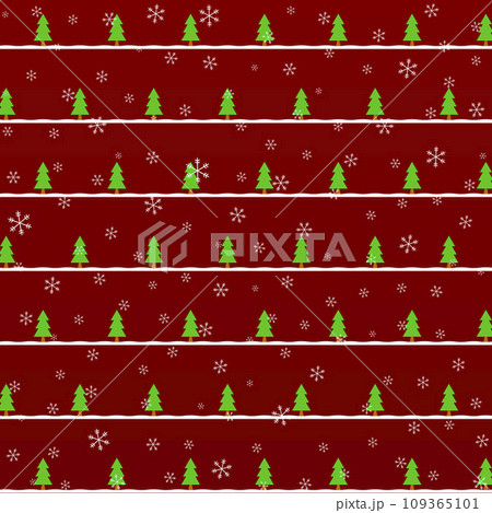 クリスマスツリーと雪の結晶、赤背景、背景素材 109365101