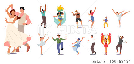 Characters Dance, Their Movements Synchronized To The Rhythmic Beats. Laughter And Smiles Create A Lively Atmosphere Characters Dance, Their Movements Synchronized To The Rhythmic Beats. Laughter And Smiles Create A Lively Atmosphere 109365454