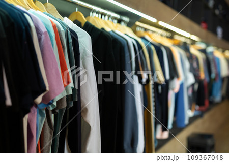 Men clothes in modern garments shop 109367048