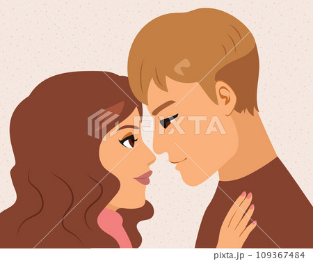 Young Adult Couple Side View First Kiss Illustration Young Adult Couple Side View First Kiss Illustration 109367484