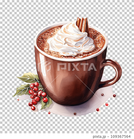 cup of hot chocolate with whipped cream. AI generated image 109367564