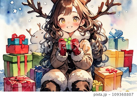プレゼントを持つトナカイガール 109368807