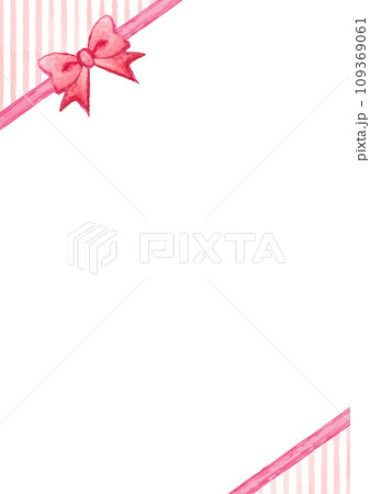 ピンク色のリボンとストライプ柄のフレーム 109369061
