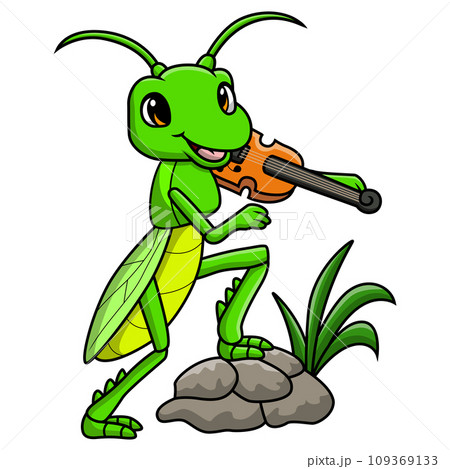 Cute grasshopper cartoon playing violin 109369133