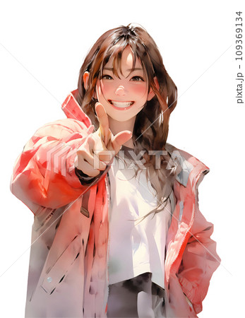 笑顔で指をさす若い女性 笑顔で指をさす若い女性 109369134