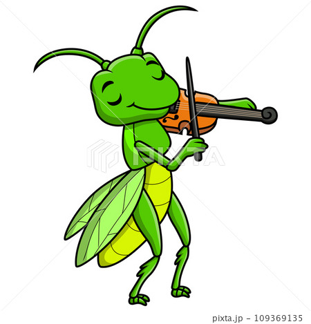Cute grasshopper cartoon playing violin 109369135