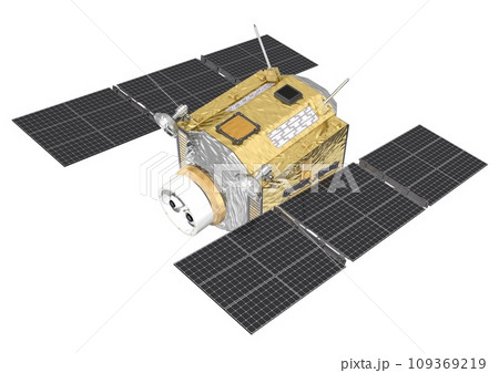 人工衛星 科学衛星 観測衛星 通信衛星など 単体 白バック(3DCGイメージ) 人工衛星 科学衛星 観測衛星 通信衛星など 単体 白バック(3DCGイメージ) 109369219